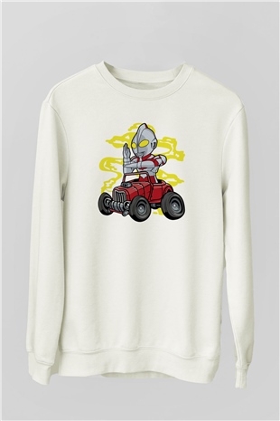 Ultraman Hotrod Baskılı Unisex Beyaz Sweatshirt