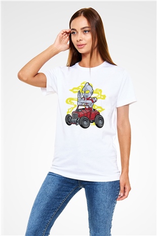 Ultraman Hotrod Baskılı Unisex Beyaz Tişört