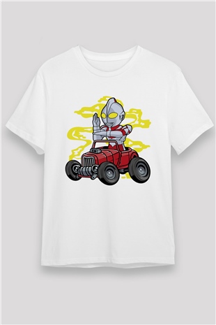 Ultraman Hotrod Baskılı Unisex Beyaz Tişört