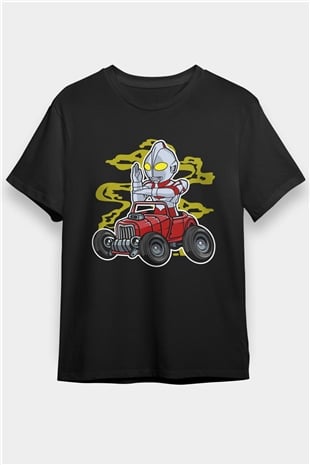 Ultraman Hotrod Baskılı Unisex Siyah Tişört