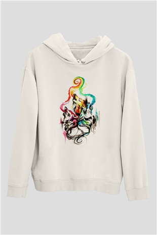 Uluyan Renkli KurtlarBeyaz  Unisex Hoodie