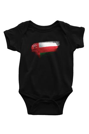 Umman - Oman Bayrağı Baskılı Unisex Siyah Bebek Body - Zıbın