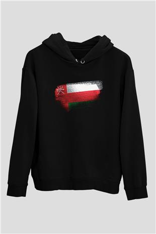 Umman - Oman Bayrağı Baskılı Unisex Siyah Kapüşonlu Sweatshirt