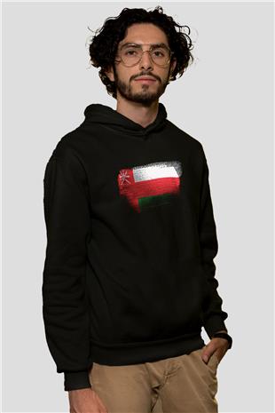 Umman - Oman Bayrağı Baskılı Unisex Siyah Kapüşonlu Sweatshirt