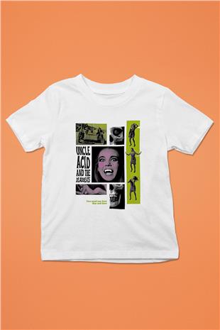 Uncle Acid Baskılı Beyaz Unisex Beyaz Çocuk Tişört - Tshirt