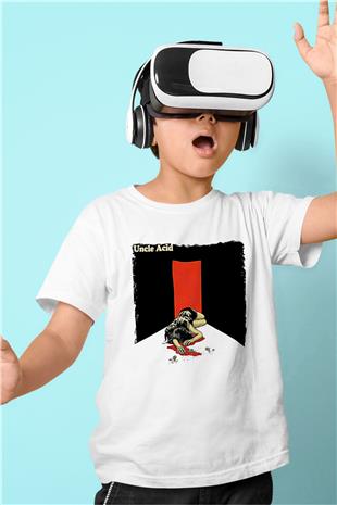 Uncle Acid Baskılı Beyaz Unisex Beyaz Çocuk Tişört - Tshirt