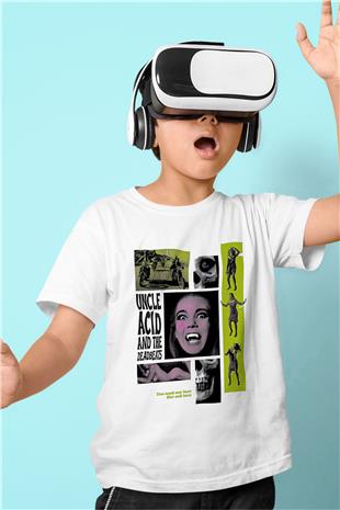 Uncle Acid Baskılı Beyaz Unisex Beyaz Çocuk Tişört - Tshirt
