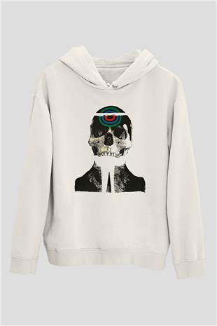 Uncle Acid Baskılı Beyaz Unisex Kapüşonlu Sweatshirt