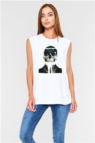 Uncle Acid Baskılı Beyaz Unisex Kolsuz Tişört - Tshirt