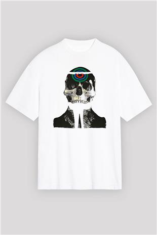 Uncle Acid Baskılı Beyaz Unisex Oversize Tişört - Tshirt
