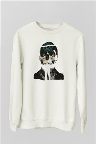 Uncle Acid Baskılı Beyaz Unisex Sweatshirt