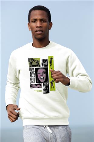 Uncle Acid Baskılı Beyaz Unisex Sweatshirt