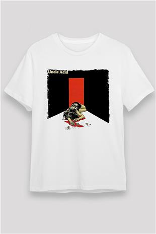 Uncle Acid Baskılı Unisex Beyaz Tişört - Tshirt