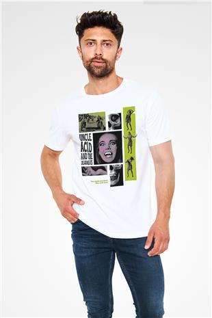 Uncle Acid Baskılı Unisex Beyaz Tişört - Tshirt