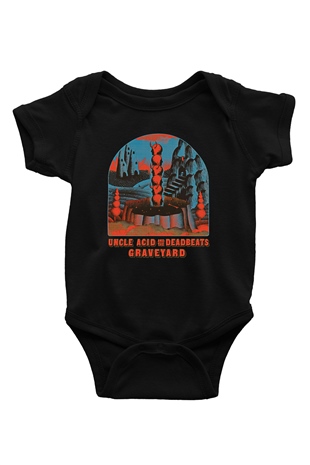 Uncle Acid Baskılı Unisex Siyah Bebek Body - Zıbın