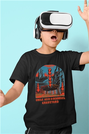 Uncle Acid Baskılı Unisex Siyah Çocuk Tişört - Tshirt