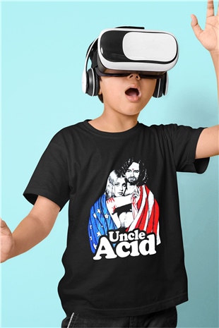 Uncle Acid Baskılı Unisex Siyah Çocuk Tişört - Tshirt