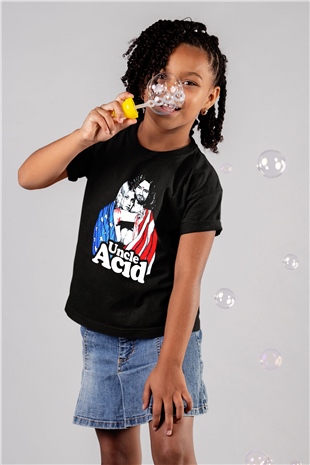Uncle Acid Baskılı Unisex Siyah Çocuk Tişört - Tshirt