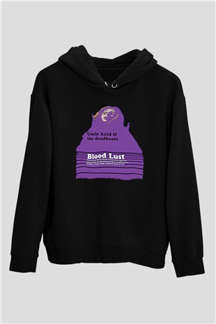 Uncle Acid Baskılı Unisex Siyah Kapüşonlu Sweatshirt