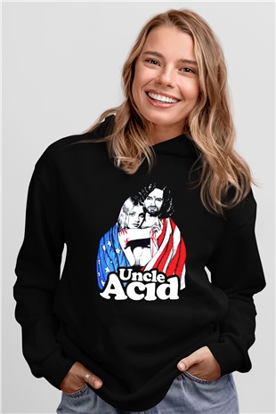 Uncle Acid Baskılı Unisex Siyah Kapüşonlu Sweatshirt