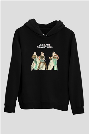 Uncle Acid Baskılı Unisex Siyah Kapüşonlu Sweatshirt
