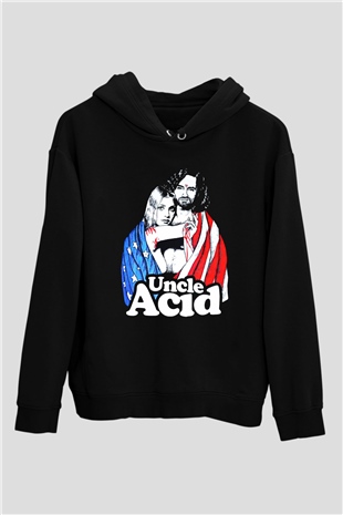 Uncle Acid Baskılı Unisex Siyah Kapüşonlu Sweatshirt