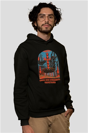 Uncle Acid Baskılı Unisex Siyah Kapüşonlu Sweatshirt