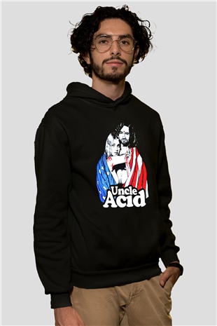 Uncle Acid Baskılı Unisex Siyah Kapüşonlu Sweatshirt