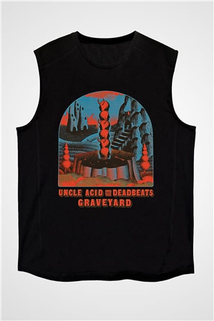 Uncle Acid Baskılı Unisex Siyah Kolsuz Tişört - Tshirt