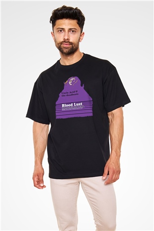 Uncle Acid Baskılı Unisex Siyah Oversize Tişört - Tshirt