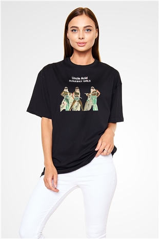 Uncle Acid Baskılı Unisex Siyah Oversize Tişört - Tshirt