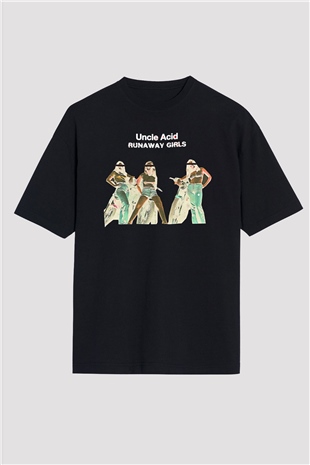 Uncle Acid Baskılı Unisex Siyah Oversize Tişört - Tshirt