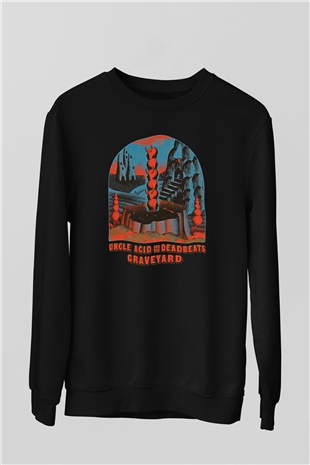 Uncle Acid Baskılı Unisex Siyah Sweatshirt