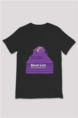 Uncle Acid Baskılı Unisex Siyah V Yaka Tişört - Tshirt