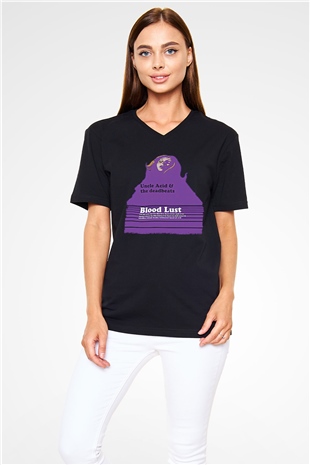Uncle Acid Baskılı Unisex Siyah V Yaka Tişört - Tshirt