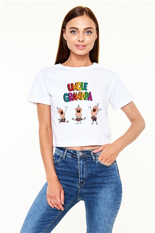 Uncle Grandpa Beyaz Croptop Tişört