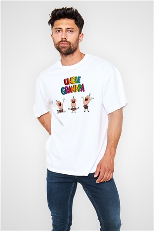 Uncle Grandpa Beyaz Unisex Oversize Tişört T-Shirt