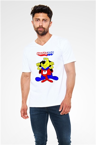 Underdog Beyaz Unisex  V Yaka Tişört