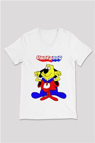 Underdog Beyaz Unisex  V Yaka Tişört