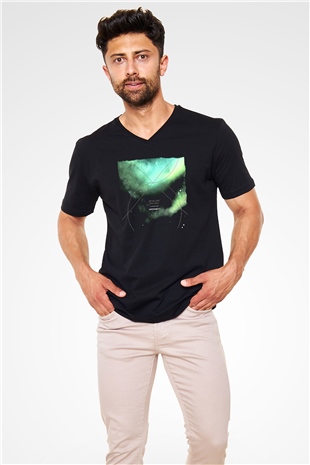 Underoath Baskılı Unisex Siyah V Yaka Tişört - Tshirt