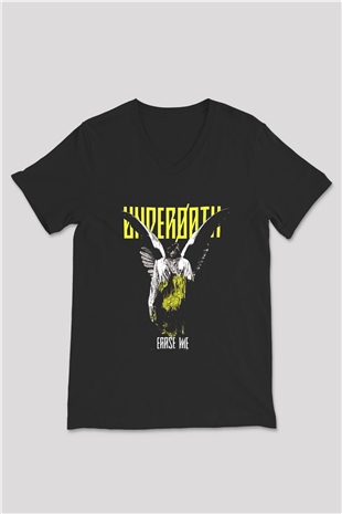 Underoath Baskılı Unisex Siyah V Yaka Tişört - Tshirt