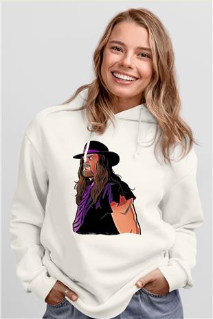 Undertaker Baskılı Beyaz Unisex Hoodie
