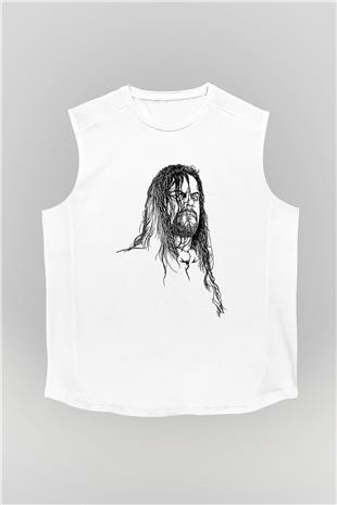 Undertaker Baskılı Beyaz Unisex Kolsuz Tişört - Tshirt