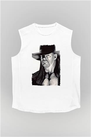 Undertaker Baskılı Beyaz Unisex Kolsuz Tişört - Tshirt