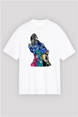Undertaker Baskılı Beyaz Unisex Oversize Tişört - Tshirt