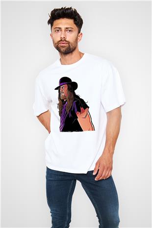 Undertaker Baskılı Beyaz Unisex Oversize Tişört - Tshirt