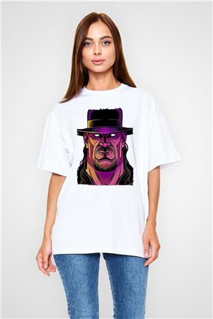Undertaker Baskılı Beyaz Unisex Oversize Tişört - Tshirt