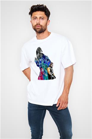 Undertaker Baskılı Beyaz Unisex Oversize Tişört - Tshirt