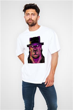 Undertaker Baskılı Beyaz Unisex Oversize Tişört - Tshirt