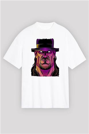 Undertaker Baskılı Beyaz Unisex Oversize Tişört - Tshirt
